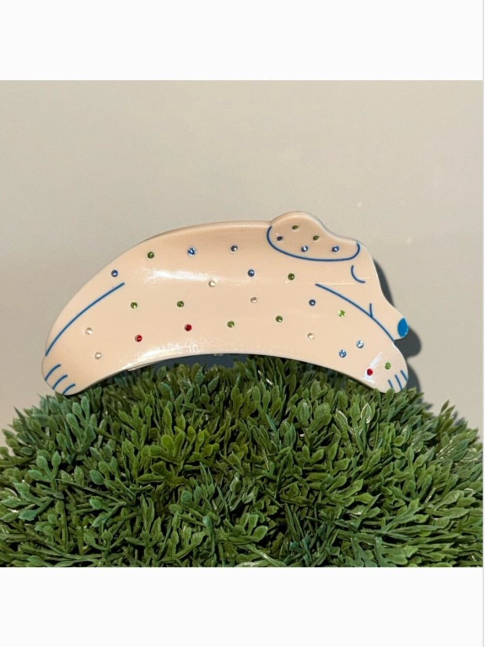 Kawaii Sleeping Puppy HAIR CLAW CLIP Rhinestone Dog Barrette Cutecore Decor